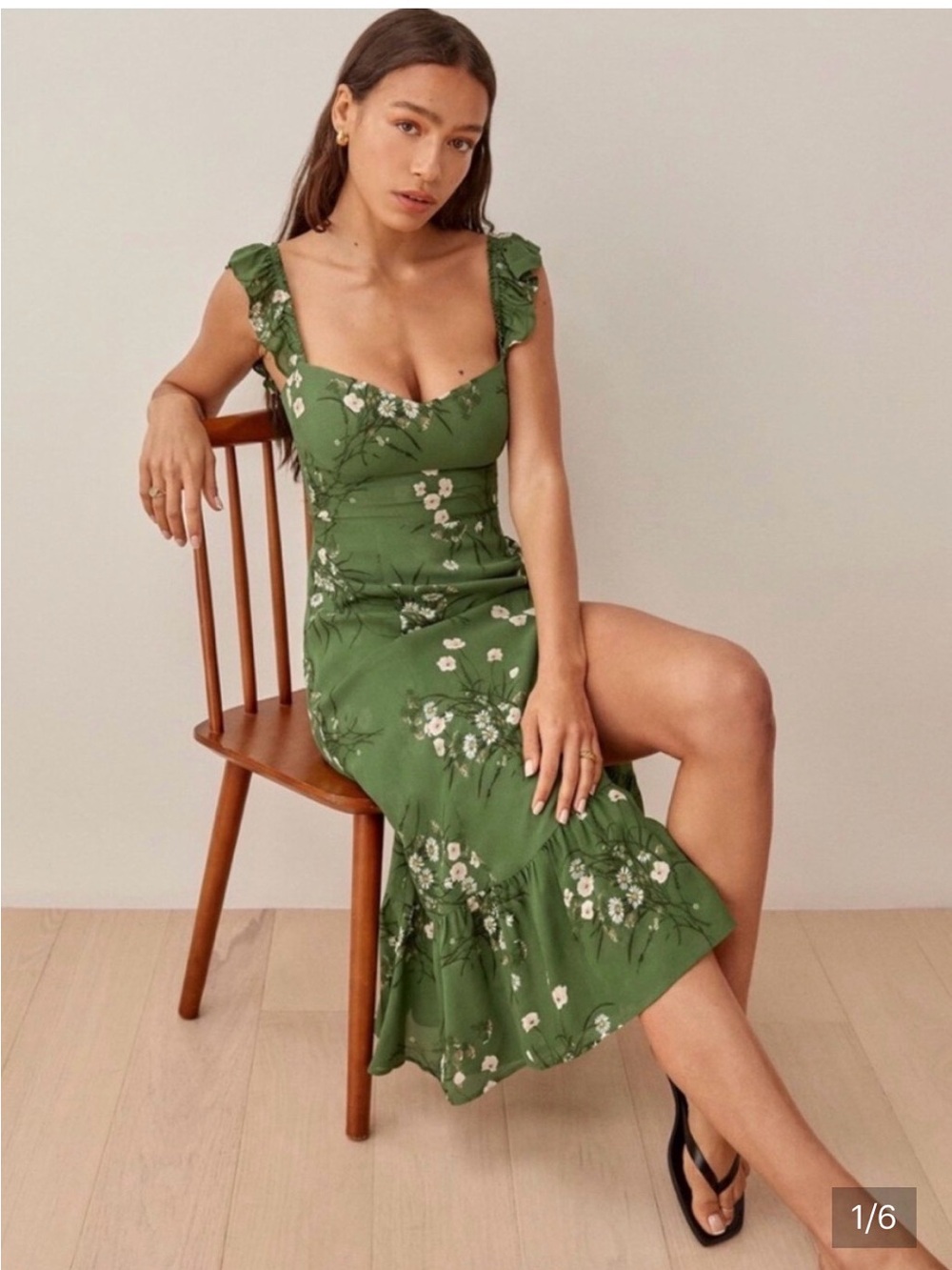 Reformation Bondi Green Floral Midi Dress in Lomita /10/